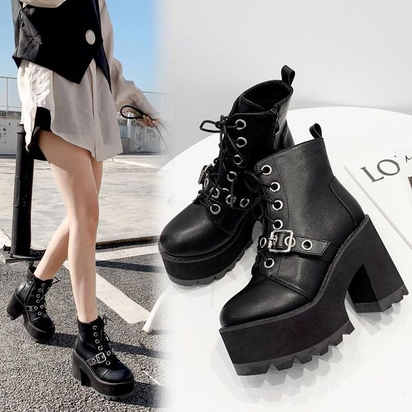 gothic boots and women's laces, leather platform, high heels, motorcycle snow, Black
gothic boots and women's laces, leather platform, high heels, motorcycle snow, Black