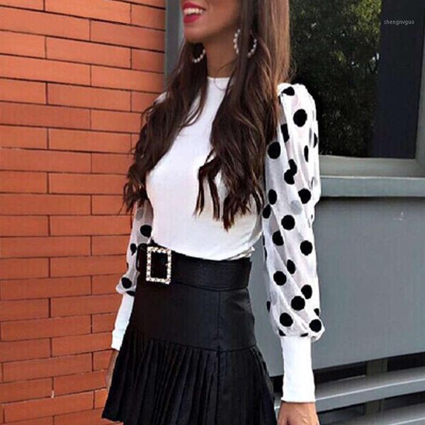 polka dot puff sleeve mesh insert blouse womens and blouses women's & shirts, White
polka dot puff sleeve mesh insert blouse womens and blouses women's & shirts, White