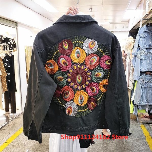 women's jackets spring and autumn british style washed profile oversize embroidered denim jacket casual women, Black;brown
women's jackets spring and autumn british style washed profile oversize embroidered denim jacket casual women, Black;brown