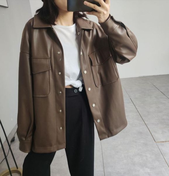 women's down & parkas 2021 spring and autumn lapel long sleeve brown single breasted korean style commuter imitation leather loose clot, Black
women's down & parkas 2021 spring and autumn lapel long sleeve brown single breasted korean style commuter imitation leather loose clot, Black