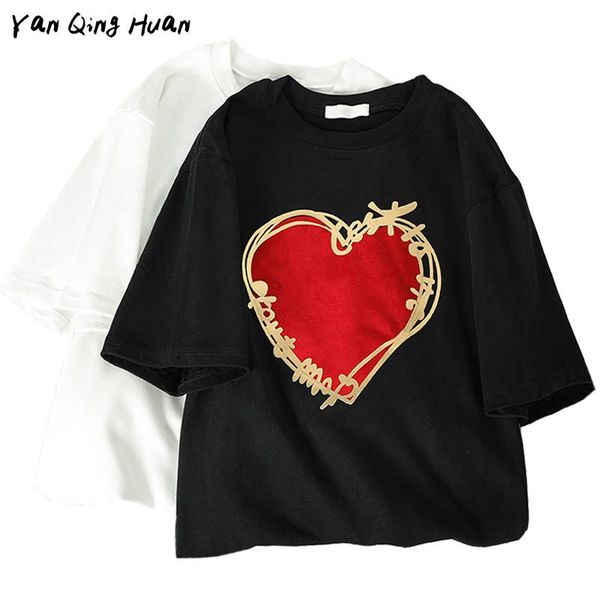 women's t-shirt yan qing huan summer high-quality cotton love harajuku printed short-sleeved korean wild loose casual tee, White
women's t-shirt yan qing huan summer high-quality cotton love harajuku printed short-sleeved korean wild loose casual tee, White