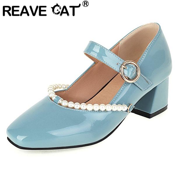 dress shoes reave cat 2021 ladies pumps square toe 9cm block heels patent leather buckle pearl elegent big size 48 casual date a3546, Black
dress shoes reave cat 2021 ladies pumps square toe 9cm block heels patent leather buckle pearl elegent big size 48 casual date a3546, Black