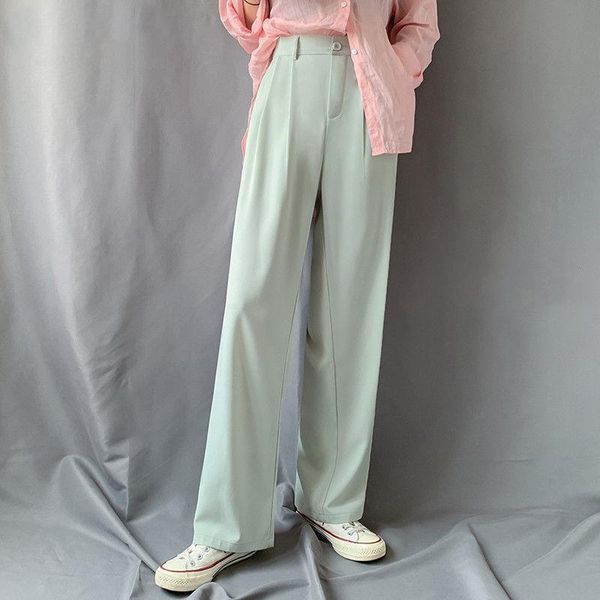women's pants & capris elastic waist summer purple green wide leg women high streetwear elegant office ladies khaki gray trousers, Black;white
