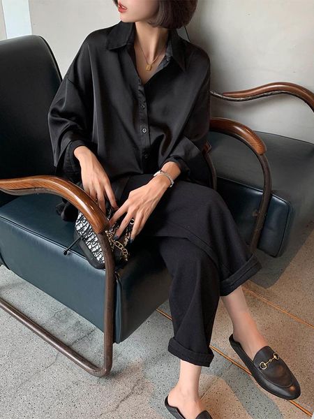 women's blouses & shirts ylo split autumn long sleeve loose satin black student temperament 20210521, White
women's blouses & shirts ylo split autumn long sleeve loose satin black student temperament 20210521, White