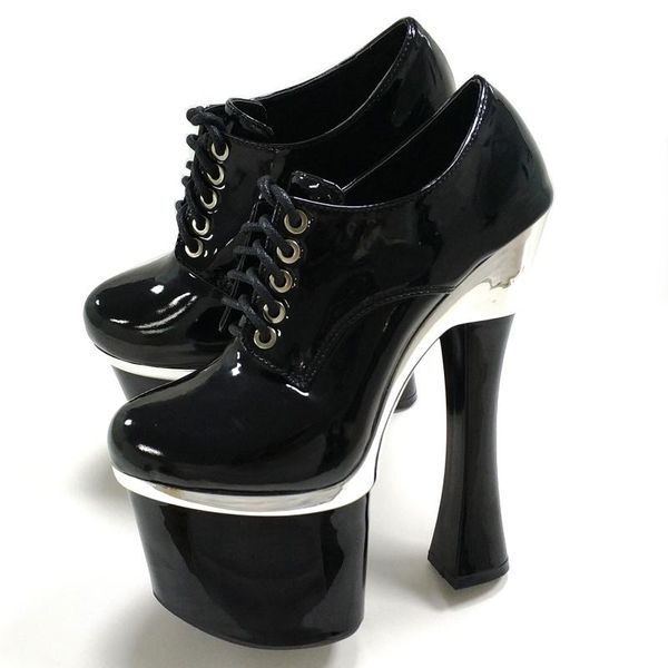 dress shoes punk women lace up 8cm platform 18cm high heel round toe stage nightclub patent leather pumps b87, Black
dress shoes punk women lace up 8cm platform 18cm high heel round toe stage nightclub patent leather pumps b87, Black