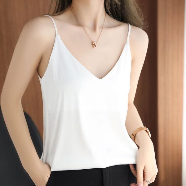 women's blouses & shirts korean silk women woman v-neck satin blouse plus size solid sleeveless lady blusas femininas elegante, White
women's blouses & shirts korean silk women woman v-neck satin blouse plus size solid sleeveless lady blusas femininas elegante, White