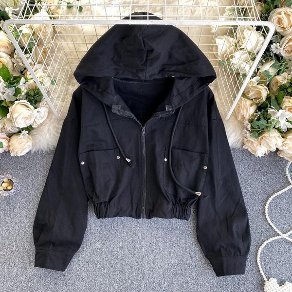 women's jackets korean style college short jacket women 2021 retro casual hooded zipper cardigan autumn clothes, Black;brown
women's jackets korean style college short jacket women 2021 retro casual hooded zipper cardigan autumn clothes, Black;brown