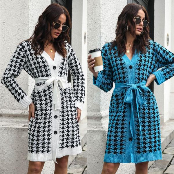 casual dresses chic houndstooth knitted single breasted sweater for women elegant v-neck sashes cardigan 2021 female vintage knit dress, Black;gray
casual dresses chic houndstooth knitted single breasted sweater for women elegant v-neck sashes cardigan 2021 female vintage knit dress, Black;gray