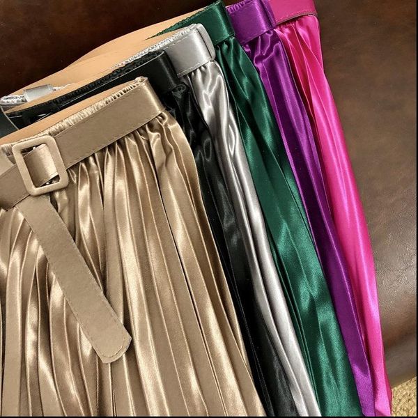 autumn silky satin draped long womens skirts pleated belt shiny elegant candy mid calf a line rose purple green, Black
autumn silky satin draped long womens skirts pleated belt shiny elegant candy mid calf a line rose purple green, Black