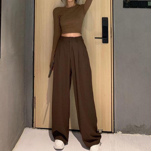 spring summer wide leg long pants loose korean style straight women suit solid color ladies trousers vintage women's & capris, Black;white
spring summer wide leg long pants loose korean style straight women suit solid color ladies trousers vintage women's & capris, Black;white