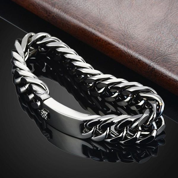 link, chain 2021 classic punk cuban bracelet for men gift fine metal hidden-safety-clasp bracelets accessories jewelry on the wrist, Black
link, chain 2021 classic punk cuban bracelet for men gift fine metal hidden-safety-clasp bracelets accessories jewelry on the wrist, Black
