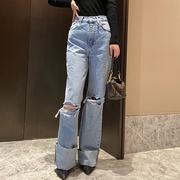 women chic fashion ripped hole wide leg jeans vintage high waist zipper fly denim pants female trousers mujer, Blue
women chic fashion ripped hole wide leg jeans vintage high waist zipper fly denim pants female trousers mujer, Blue