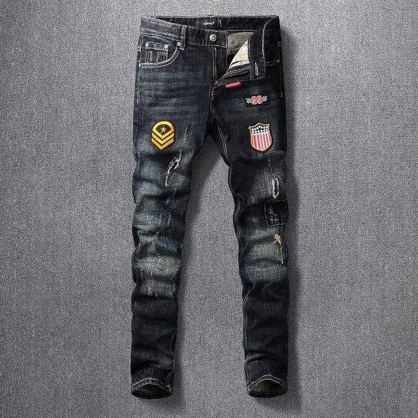 men's jeans fashion streetwear retro black blue slim fit ripped for patches designer elastic cotton hip hop denim pants l0th
men's jeans fashion streetwear retro black blue slim fit ripped for patches designer elastic cotton hip hop denim pants l0th