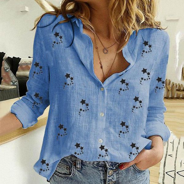 women's blouses & shirts blouse lapel button cotton linen star print loose casual blusas office lady elegant long-sleeved shirt tees, White
women's blouses & shirts blouse lapel button cotton linen star print loose casual blusas office lady elegant long-sleeved shirt tees, White