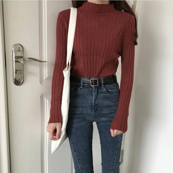 autumn & winter korean women simple solid casual half high neck slim stretch knit sweater fashion women's sweaters, White;black
autumn & winter korean women simple solid casual half high neck slim stretch knit sweater fashion women's sweaters, White;black