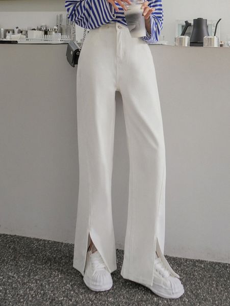 dazy high waist slit hem wide leg jeans o9yl#, Blue