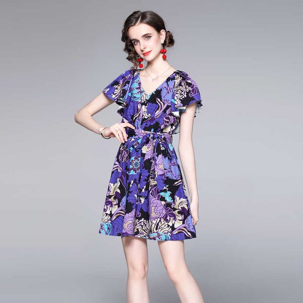 women chic fashion floral print chiffon mini dress vintage v neck with belt summer female veintidos 210529, Black;gray
women chic fashion floral print chiffon mini dress vintage v neck with belt summer female veintidos 210529, Black;gray