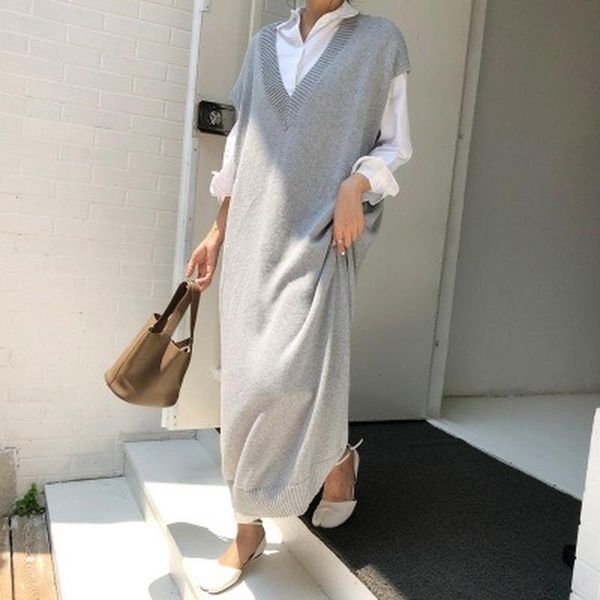 casual dresses korean style autumn winter oversized straight sleeveless v-neck sweater dress women thick knit long vest, Black;gray
casual dresses korean style autumn winter oversized straight sleeveless v-neck sweater dress women thick knit long vest, Black;gray