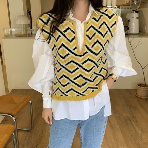 women contrast color knit vest loose long-sleeved puff sleeve blouses spring pullover knitted 2-piece set w1550 210510, White
women contrast color knit vest loose long-sleeved puff sleeve blouses spring pullover knitted 2-piece set w1550 210510, White
