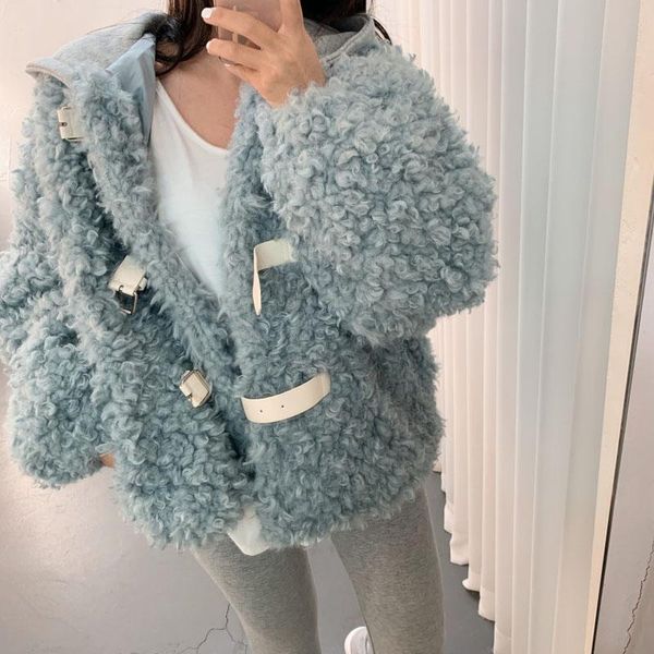 women's wool & blends chic korean style faux fur hooded jacket patchwork warm pocket coat, Black
women's wool & blends chic korean style faux fur hooded jacket patchwork warm pocket coat, Black