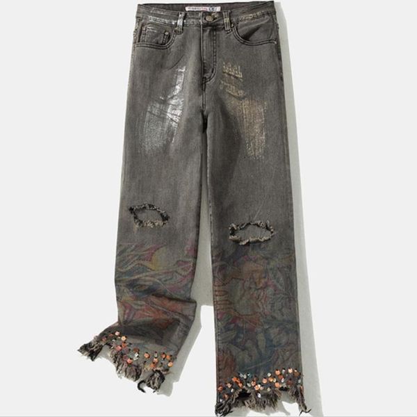 autumn vintage high waist jeans women hole sequined painted printed wide leg plus size women's, Blue
autumn vintage high waist jeans women hole sequined painted printed wide leg plus size women's, Blue