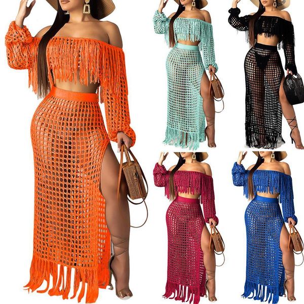 2 short piece set summer women tracksuits crochet dress beach wear crop ladies long sleeve tassels slash neck, Gray
2 short piece set summer women tracksuits crochet dress beach wear crop ladies long sleeve tassels slash neck, Gray
