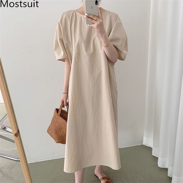 basic solid women long dress summer puff sleeve o-neck loose waist dresses casual fashion korean female vestidos femme 210513, Black;gray
basic solid women long dress summer puff sleeve o-neck loose waist dresses casual fashion korean female vestidos femme 210513, Black;gray