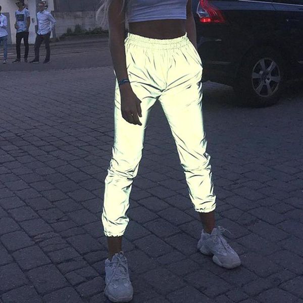 flash reflective high waist casual women capris night glowing streetwear elastic joggers trousers, Black;white
flash reflective high waist casual women capris night glowing streetwear elastic joggers trousers, Black;white