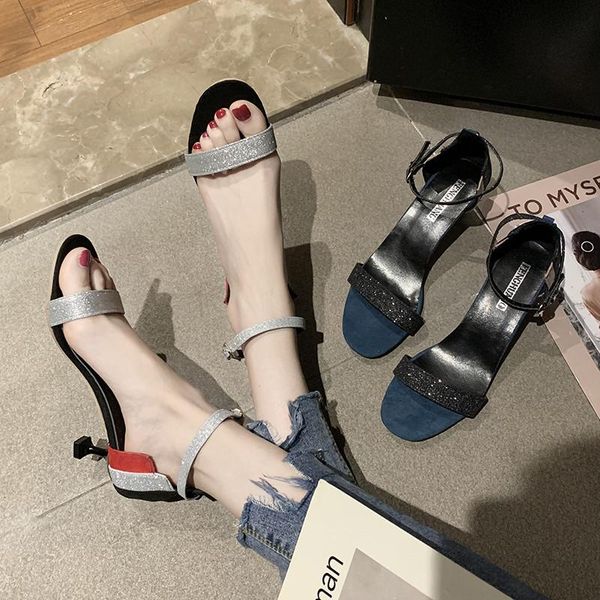 sandals summer women's slender high-heeled open-toed shoes with shallow mouth sanded, Black
sandals summer women's slender high-heeled open-toed shoes with shallow mouth sanded, Black