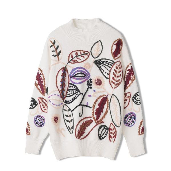 women's sweaters winter luxury leaves embroidery sweater women knitting thick korean long sleeve lady jumpers mock neck pullovers, White;black
women's sweaters winter luxury leaves embroidery sweater women knitting thick korean long sleeve lady jumpers mock neck pullovers, White;black