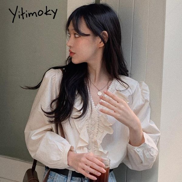 women's blouses & shirts yitimoky button up shirt women ruffles puff sleeve v-neck casual solid spring 2021 korean fashion, White
women's blouses & shirts yitimoky button up shirt women ruffles puff sleeve v-neck casual solid spring 2021 korean fashion, White
