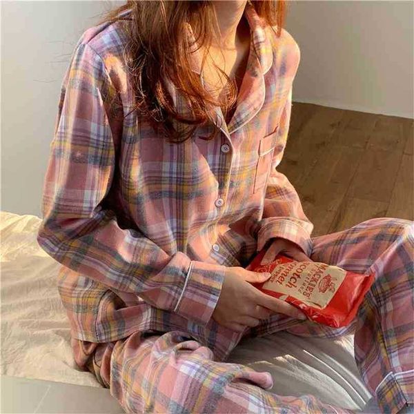 all match women girls plaid homewear sweet chic two piece suit stylish loose nightwear casual pajamas sets 210525, Black;red
all match women girls plaid homewear sweet chic two piece suit stylish loose nightwear casual pajamas sets 210525, Black;red