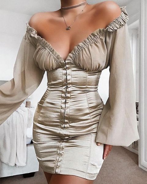 casual dresses ladies dress spring and autumn solid color deep v-neck wrapped chest stitching mesh frills tight-fitting slim fit, Black;gray
casual dresses ladies dress spring and autumn solid color deep v-neck wrapped chest stitching mesh frills tight-fitting slim fit, Black;gray