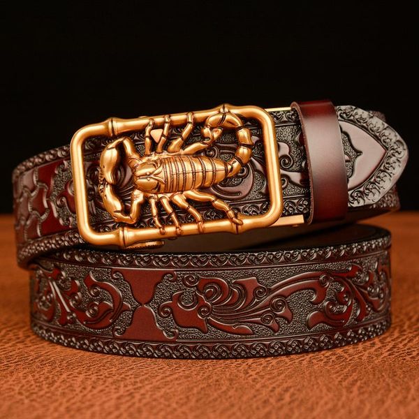 belts embossing retro cowhide leather dress for men business genuine man belt with scorpion pattern automatic buckle, Black;brown
belts embossing retro cowhide leather dress for men business genuine man belt with scorpion pattern automatic buckle, Black;brown