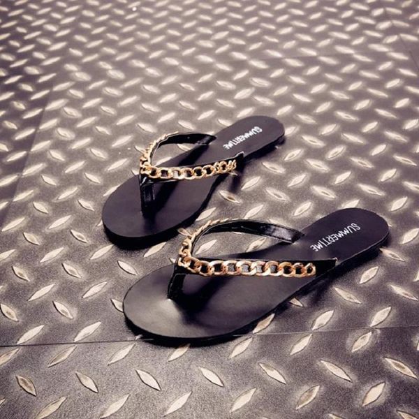 summer fashion solid casual non slip chain decorative flat sandals women slippers, Black
summer fashion solid casual non slip chain decorative flat sandals women slippers, Black
