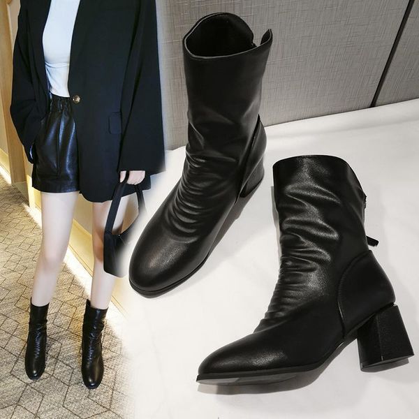 boots 2021 autumn fashion women casual high heels pointed head zipper square heel pu leather platform womens ankle, Black
boots 2021 autumn fashion women casual high heels pointed head zipper square heel pu leather platform womens ankle, Black