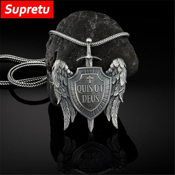 christian cross sword pure tin pendant mens norse stainless steel chain antique angel wing necklaces male jewelry drop, Silver
christian cross sword pure tin pendant mens norse stainless steel chain antique angel wing necklaces male jewelry drop, Silver