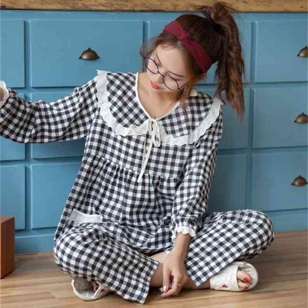 women's sleepwear women's home clothes cotton student sleepwear set fashion plaid night suit doll collar sweet long sleeve girl py, Black;red
women's sleepwear women's home clothes cotton student sleepwear set fashion plaid night suit doll collar sweet long sleeve girl py, Black;red