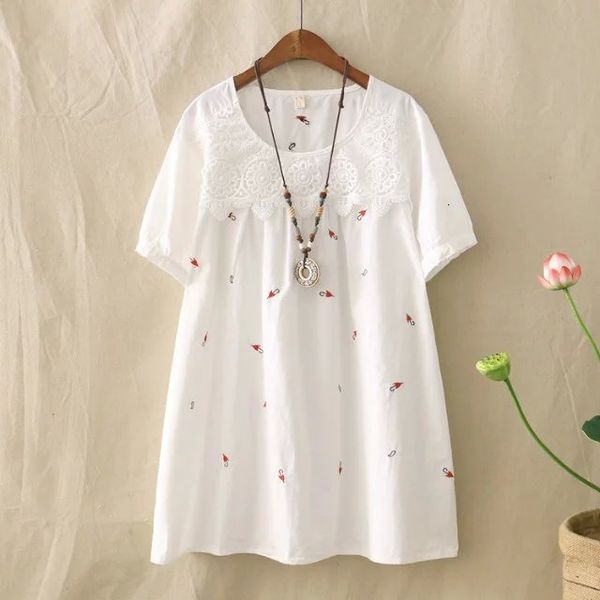 dresses 2021 summer new mori women's embroidered umbrella round neck short sleeve loose dress jn5648, Black;gray 
dresses 2021 summer new mori women's embroidered umbrella round neck short sleeve loose dress jn5648, Black;gray