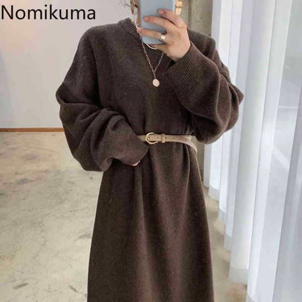 nomikuma korea chic knitted dresses belt slim waist elegant sweater dress autumn winter long sleeve o-neck vestidos 6d227 210427, Black;gray
nomikuma korea chic knitted dresses belt slim waist elegant sweater dress autumn winter long sleeve o-neck vestidos 6d227 210427, Black;gray