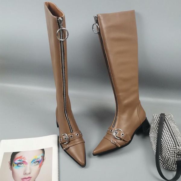 boots zapatos de mujer genuine leather knee high woman pointed toes metal decora motorcyle, Black
boots zapatos de mujer genuine leather knee high woman pointed toes metal decora motorcyle, Black