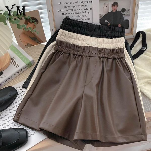 women's shorts yuoomuoo autumn women elastic high waist two buttons wide leg pu casual female black faux leather bottoms, White;black
women's shorts yuoomuoo autumn women elastic high waist two buttons wide leg pu casual female black faux leather bottoms, White;black