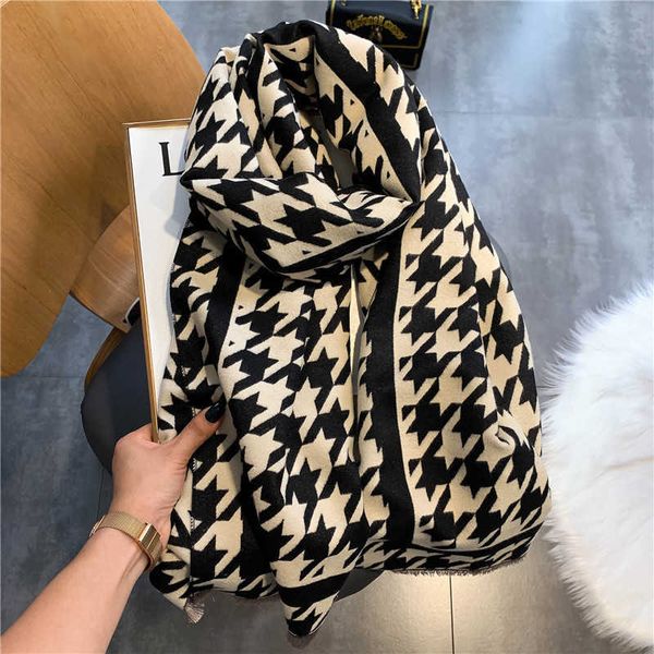 korean black and white thousand bird lattice scarf versatile imitation cashmere shawl for women's long bib, Blue;gray
korean black and white thousand bird lattice scarf versatile imitation cashmere shawl for women's long bib, Blue;gray