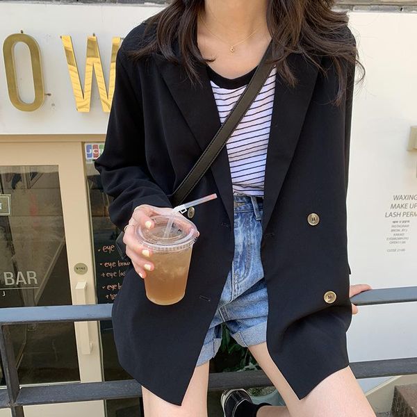 korean autumn chic simple double breasted button black notched casual loose blazer coat women fashion streetwear 2021 women's suits & b, White;black
korean autumn chic simple double breasted button black notched casual loose blazer coat women fashion streetwear 2021 women's suits & b, White;black