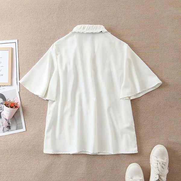blouses summer new fashion short-sleeved women's korean version of ruffled chiffon solid color sweet chic female shirt, White
blouses summer new fashion short-sleeved women's korean version of ruffled chiffon solid color sweet chic female shirt, White