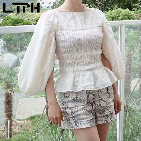women's blouses & shirts ltph vintage ruffles women blouse elastic high waist solid color slim slash neck split lantern sleeve white 2
women's blouses & shirts ltph vintage ruffles women blouse elastic high waist solid color slim slash neck split lantern sleeve white 2