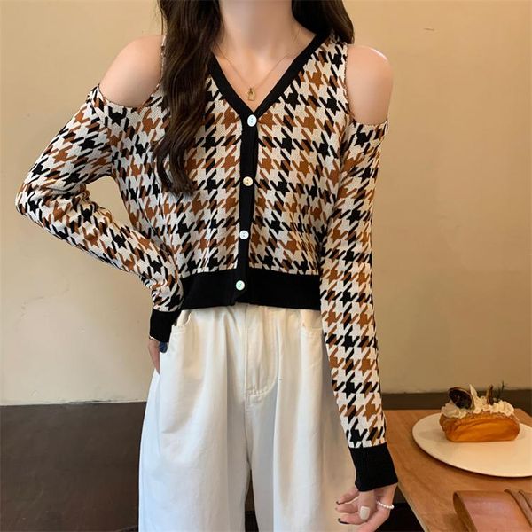 women's knits & tees large size thousand bird lattice sweater off shoulder cardigan knitted female casual jumper femme manche longue, White
women's knits & tees large size thousand bird lattice sweater off shoulder cardigan knitted female casual jumper femme manche longue, White