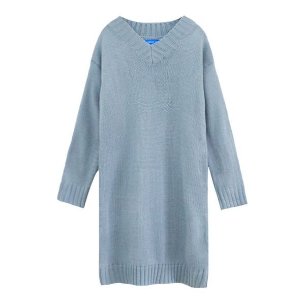 black blue khaki knitting sweater v-neck long sleeve mini dress casual autumn winter d2111 210514, Black;gray
black blue khaki knitting sweater v-neck long sleeve mini dress casual autumn winter d2111 210514, Black;gray