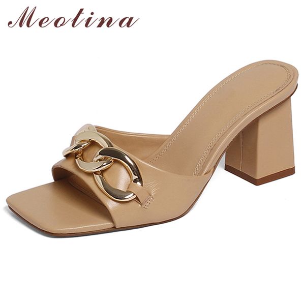 meotina genuine leather women sandals metal decoration chain design slippers square toe thick heel ladies slides summer apricot 210520, Black
meotina genuine leather women sandals metal decoration chain design slippers square toe thick heel ladies slides summer apricot 210520, Black
