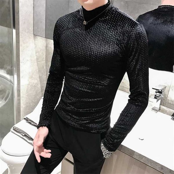 autumn and winter men's european american style stone velvet fashion casual lapel slim knitted sweater 211221, White;black 
autumn and winter men's european american style stone velvet fashion casual lapel slim knitted sweater 211221, White;black